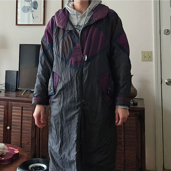Futuristic 80s vintage dramatic maxi puffer coat - Picture 4 of 12